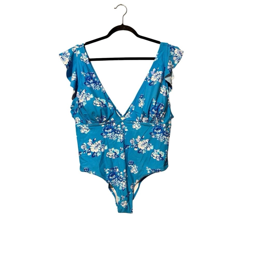 Cupshe Coastal Cottagecore Floral One Piece Swimsuit Ruffle 2X NWT